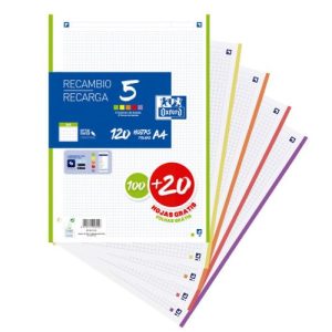RECAMBIO OXFORD A4 4X4 100+20H 5 COLORES VIVOS
