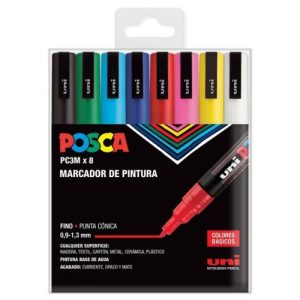 MARCADORES UNI POSCA PC3M ESTUCHE 8 COLORES BASICO